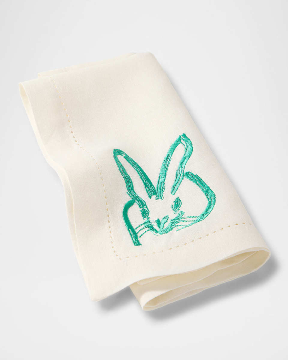Painted Bunny Embroidered Linen Dinner Napkin